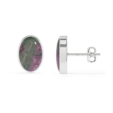 natural ruby zoisite oval shape stud earrings