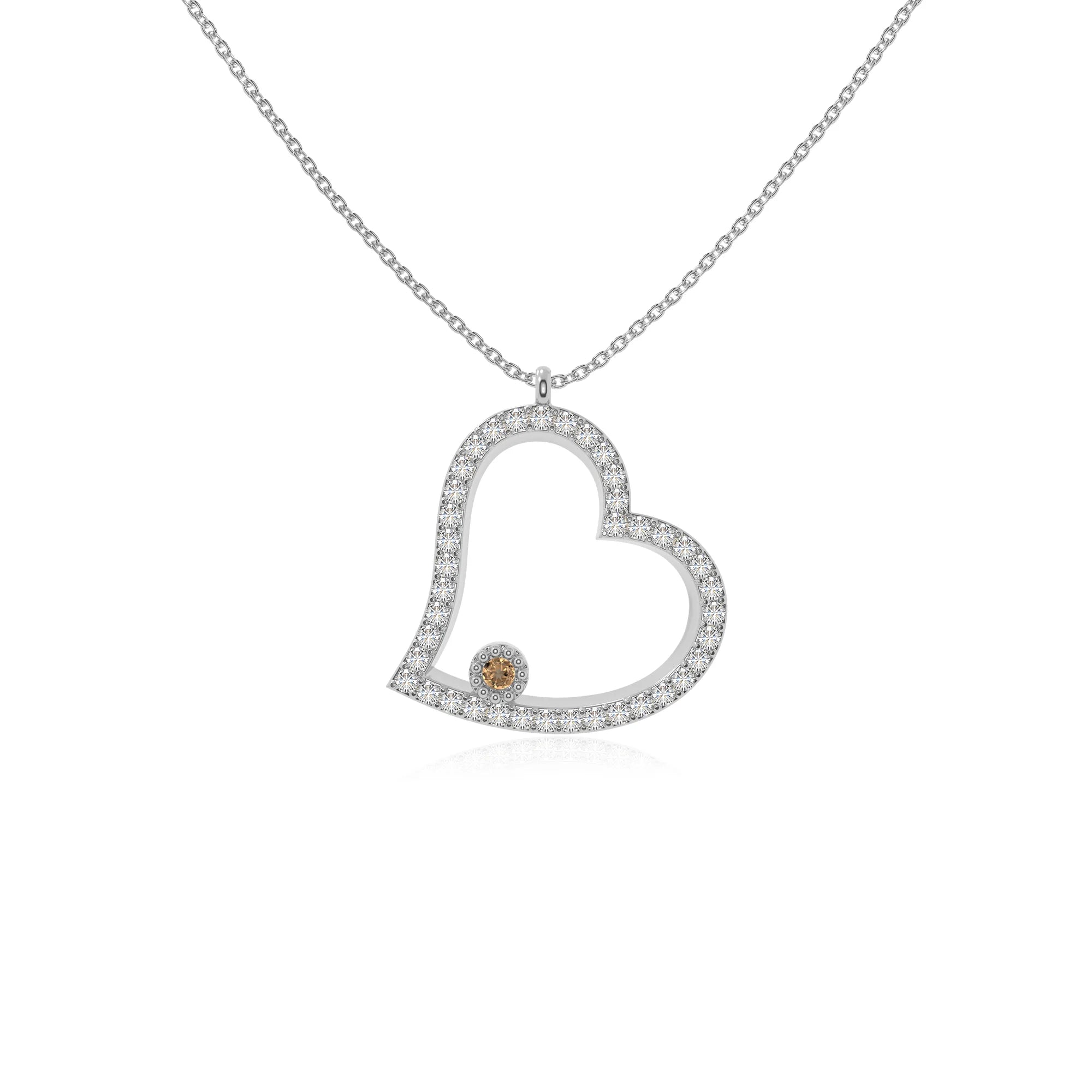 natural citrine heart necklaces in sterling silver 