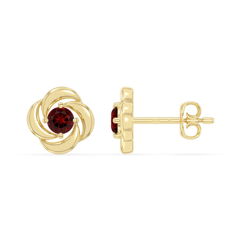 natural garnet flower stud earrings in yellow gold vermeil 