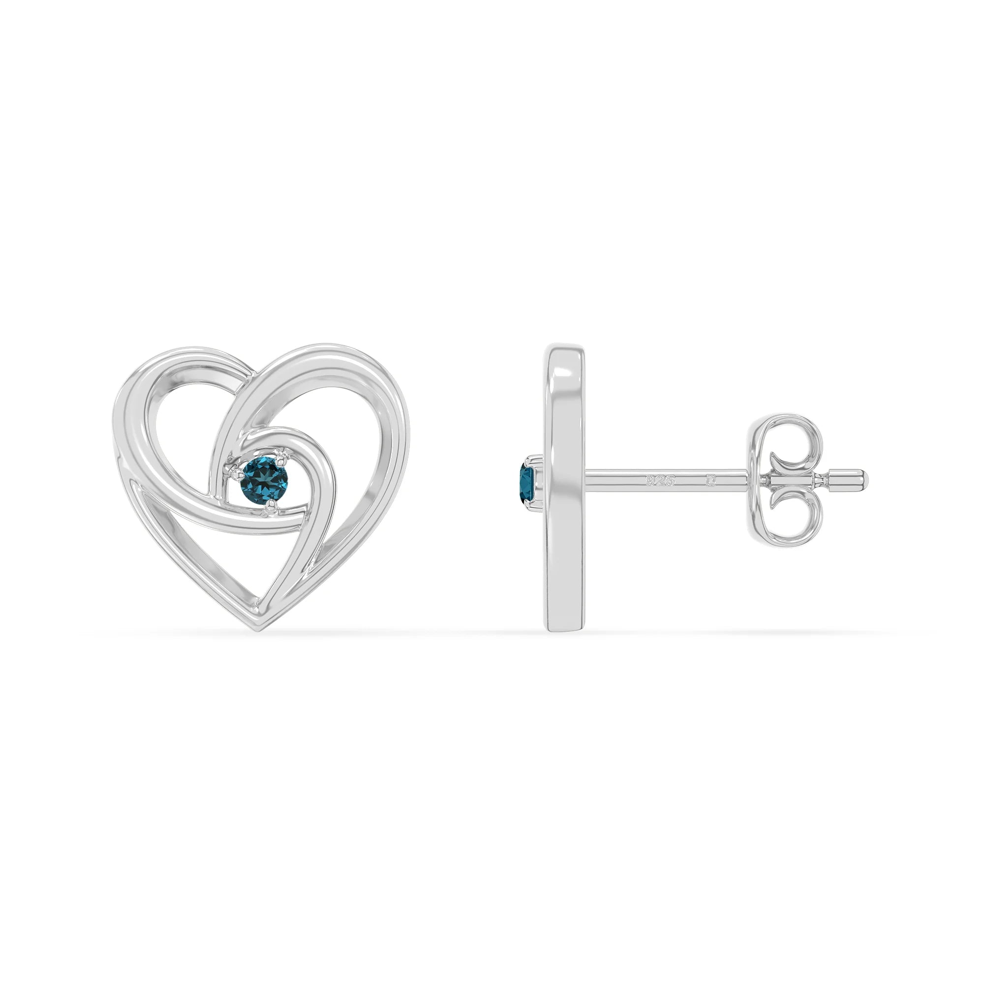 natural london-blue-topaz heart stud earrings in sterling silver 