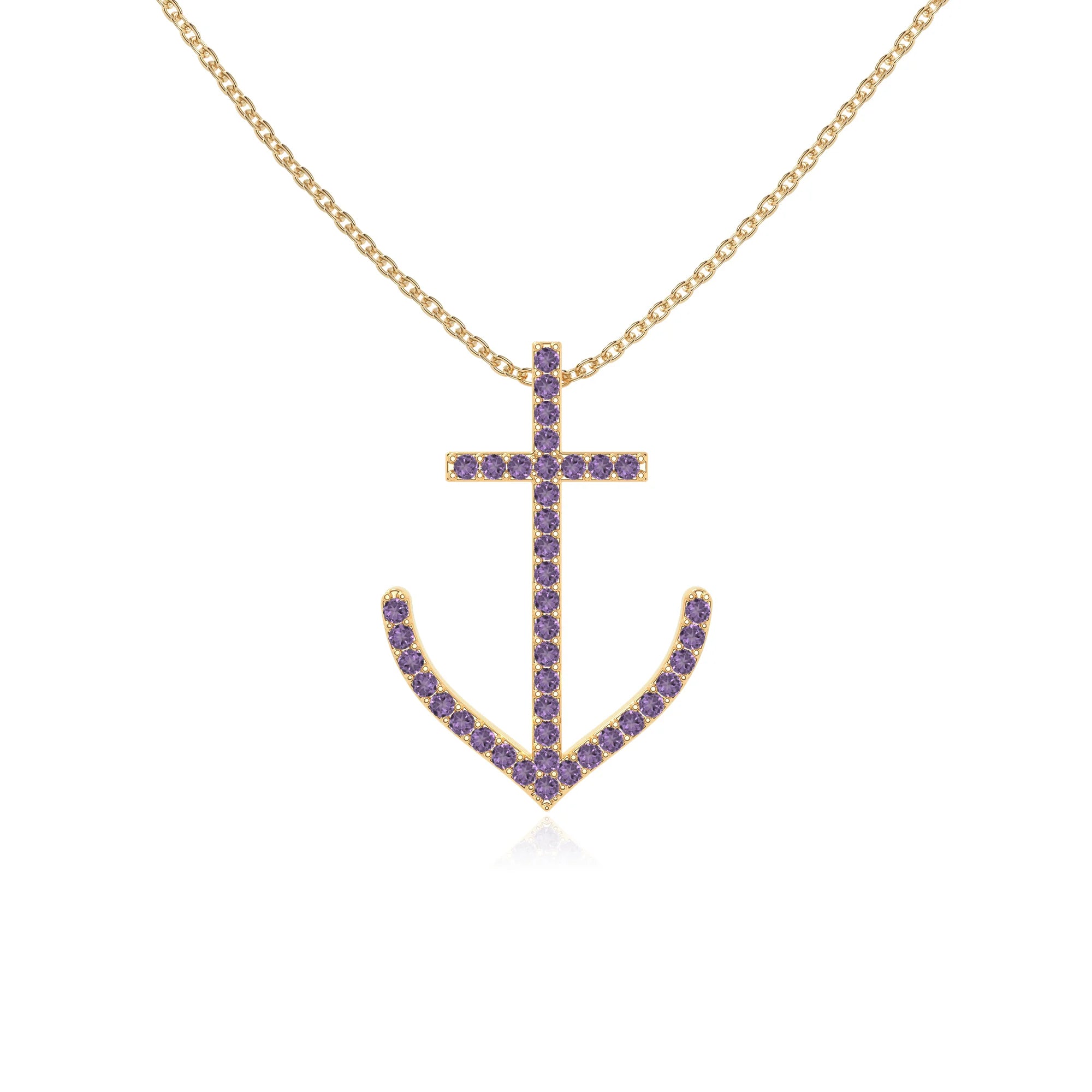 natural amethyst anchor necklaces in yellow gold vermeil 