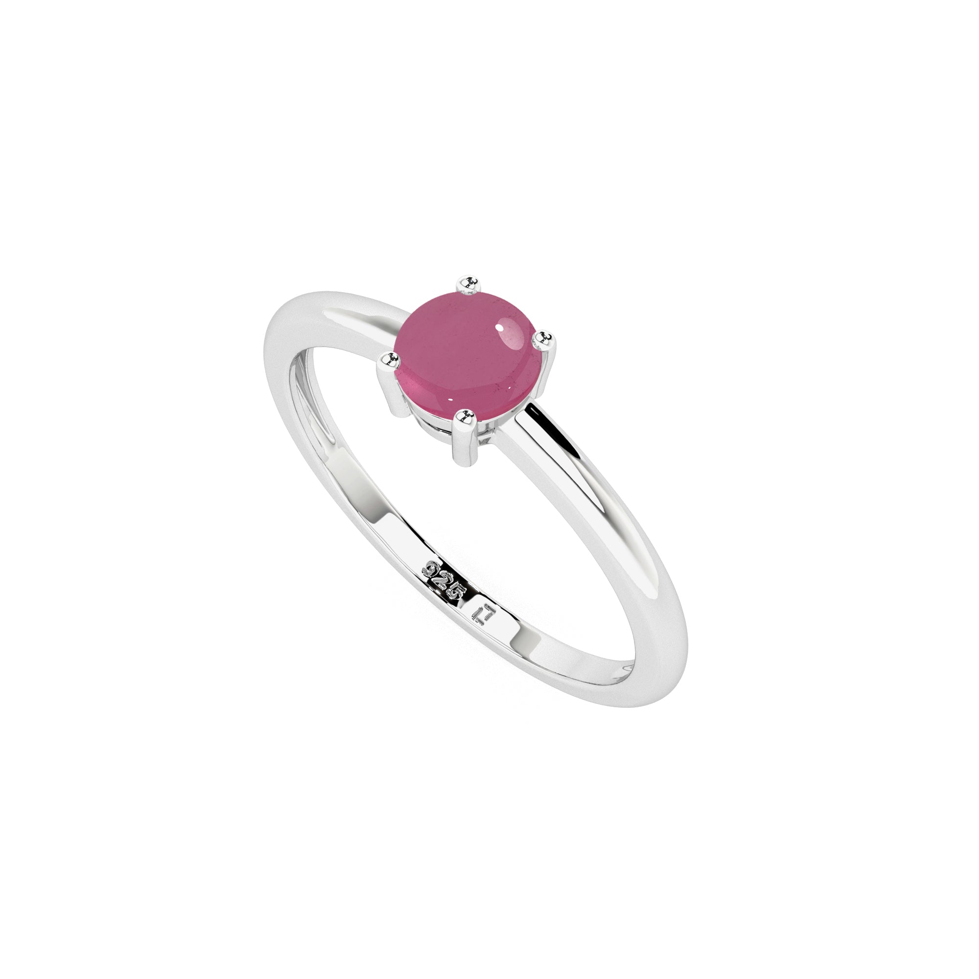 pink tourmaline round cab stackable prong-set ring