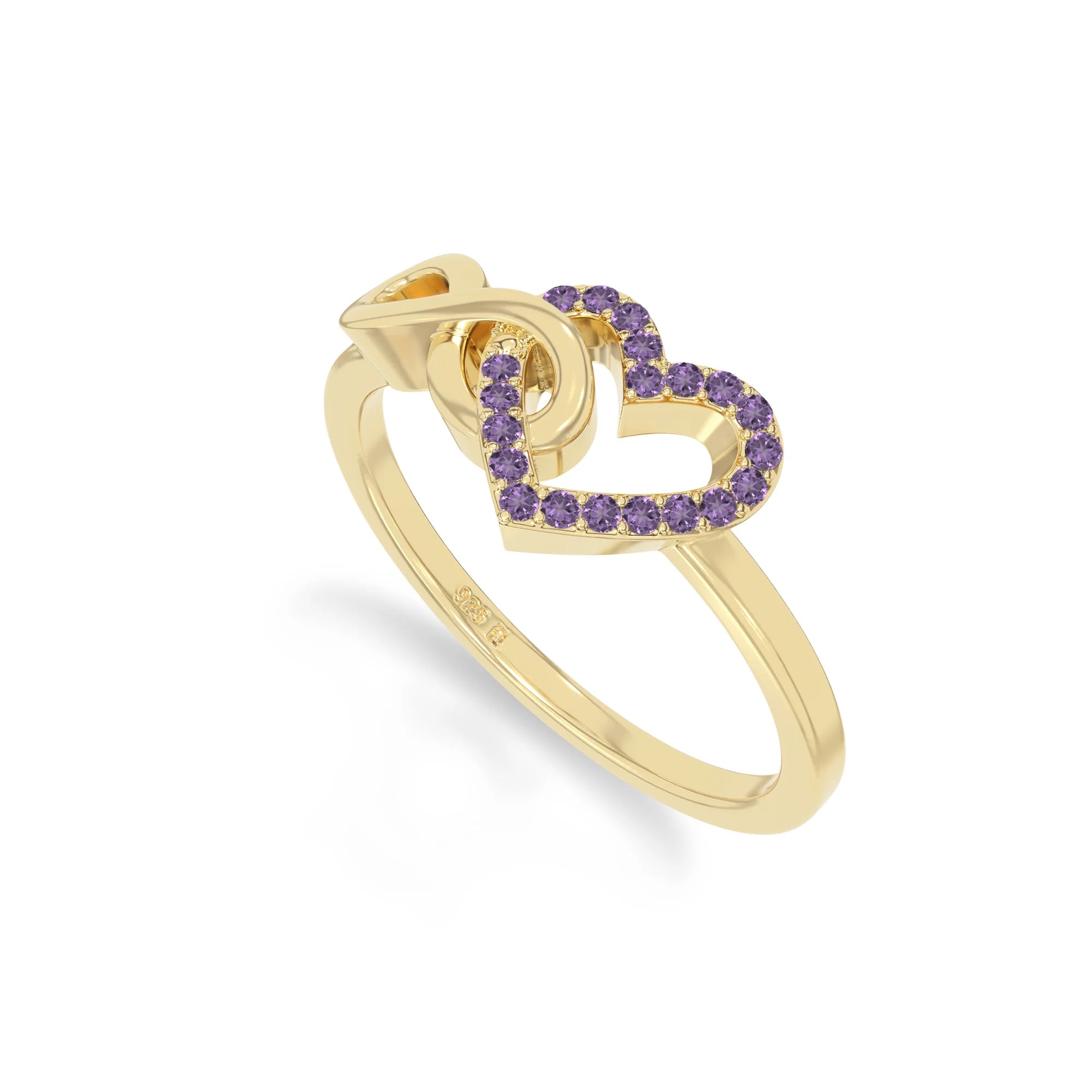 natural amethyst infinity heart promise rings in yellow gold vermeil