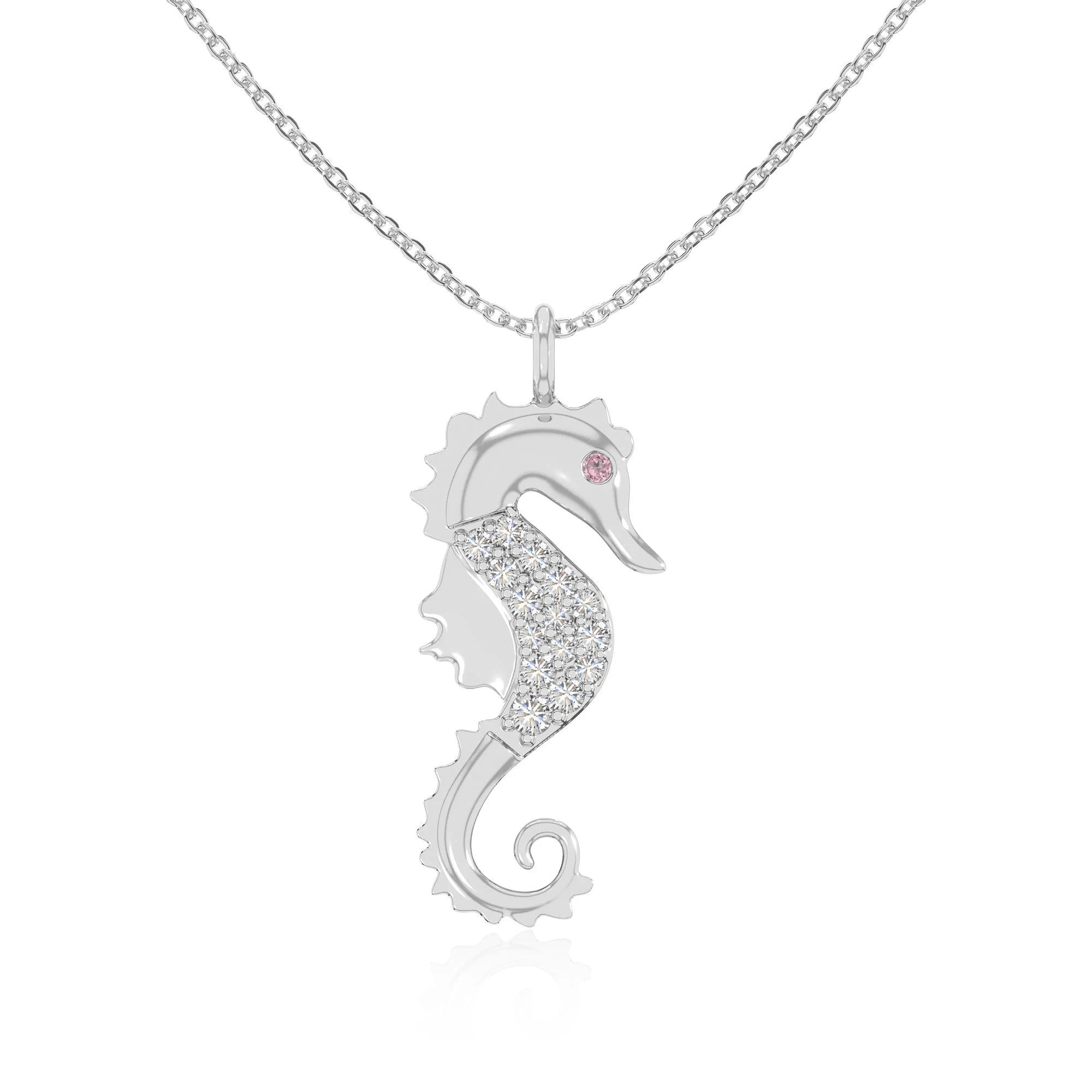 natural pink-tourmaline sea horse necklaces in sterling silver 
