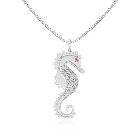 natural pink-tourmaline sea horse necklaces in sterling silver 
