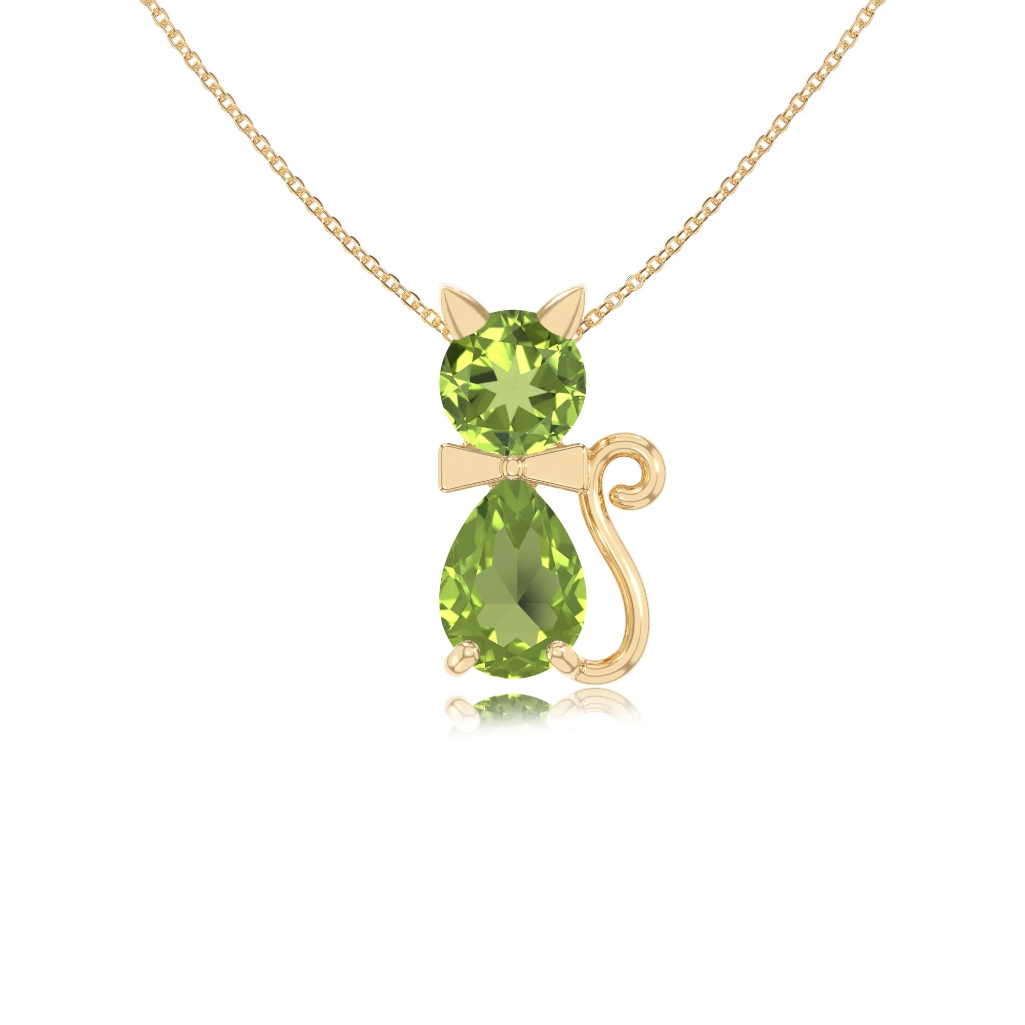 peridot cat necklaces in yellow gold vermeil 