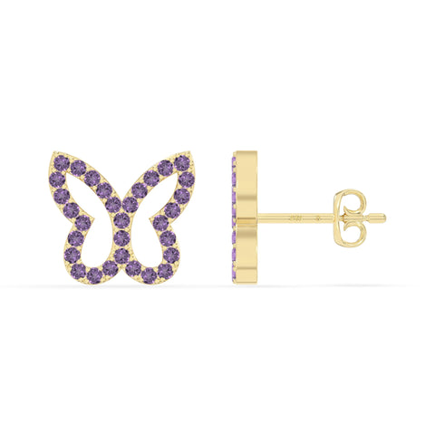 natural amethyst butterfly stud earrings in yellow gold vermeil 