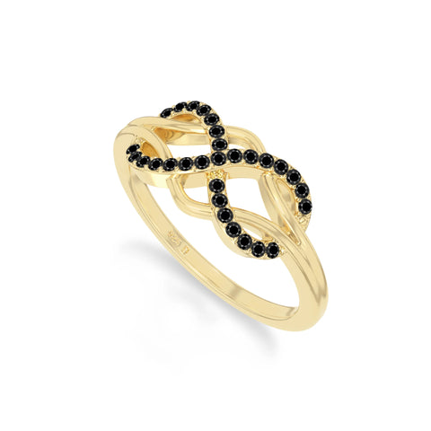 natural black onyx infinity promise rings in yellow gold vermeil
