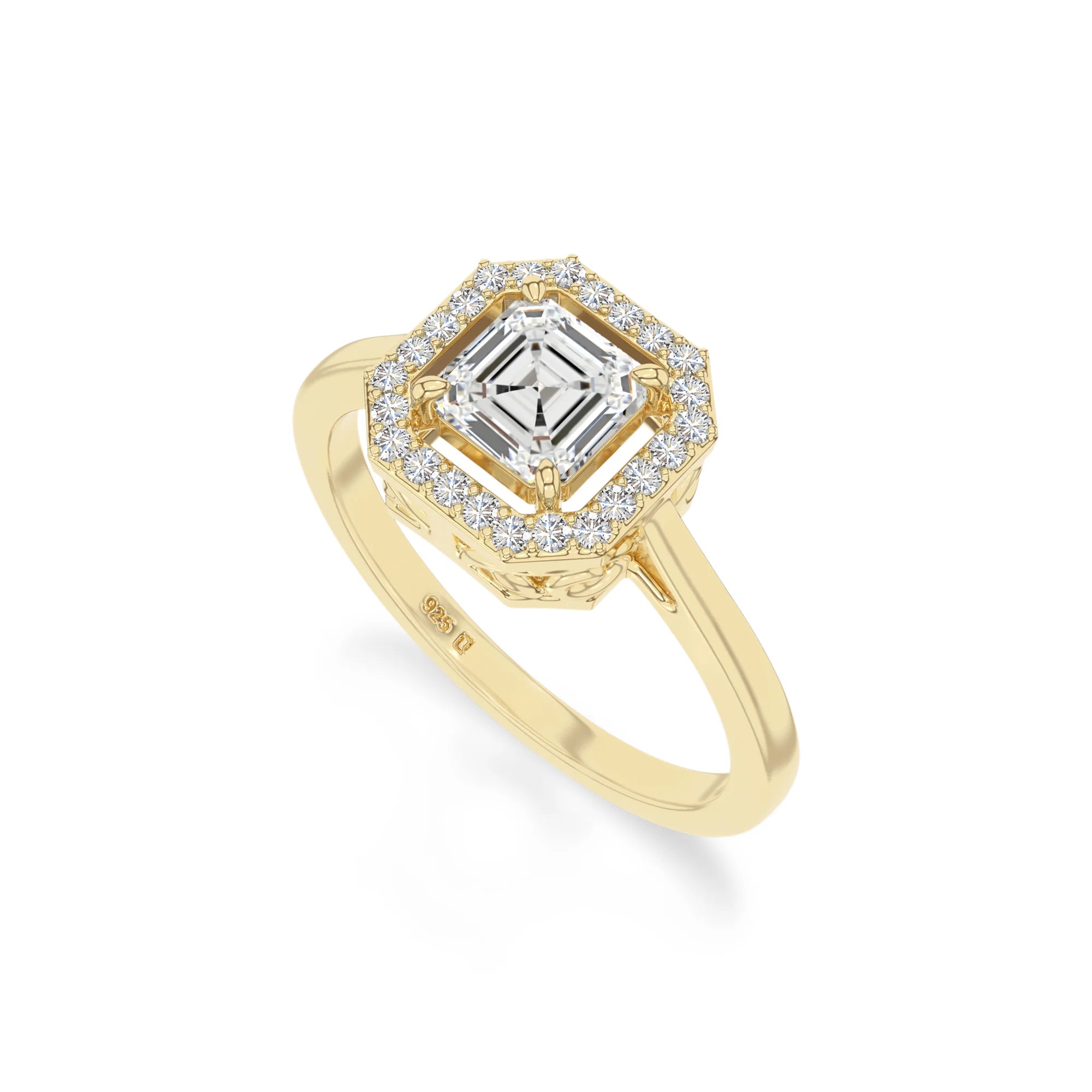 natural moissanite solitaire halo engagement rings in yellow gold vermeil