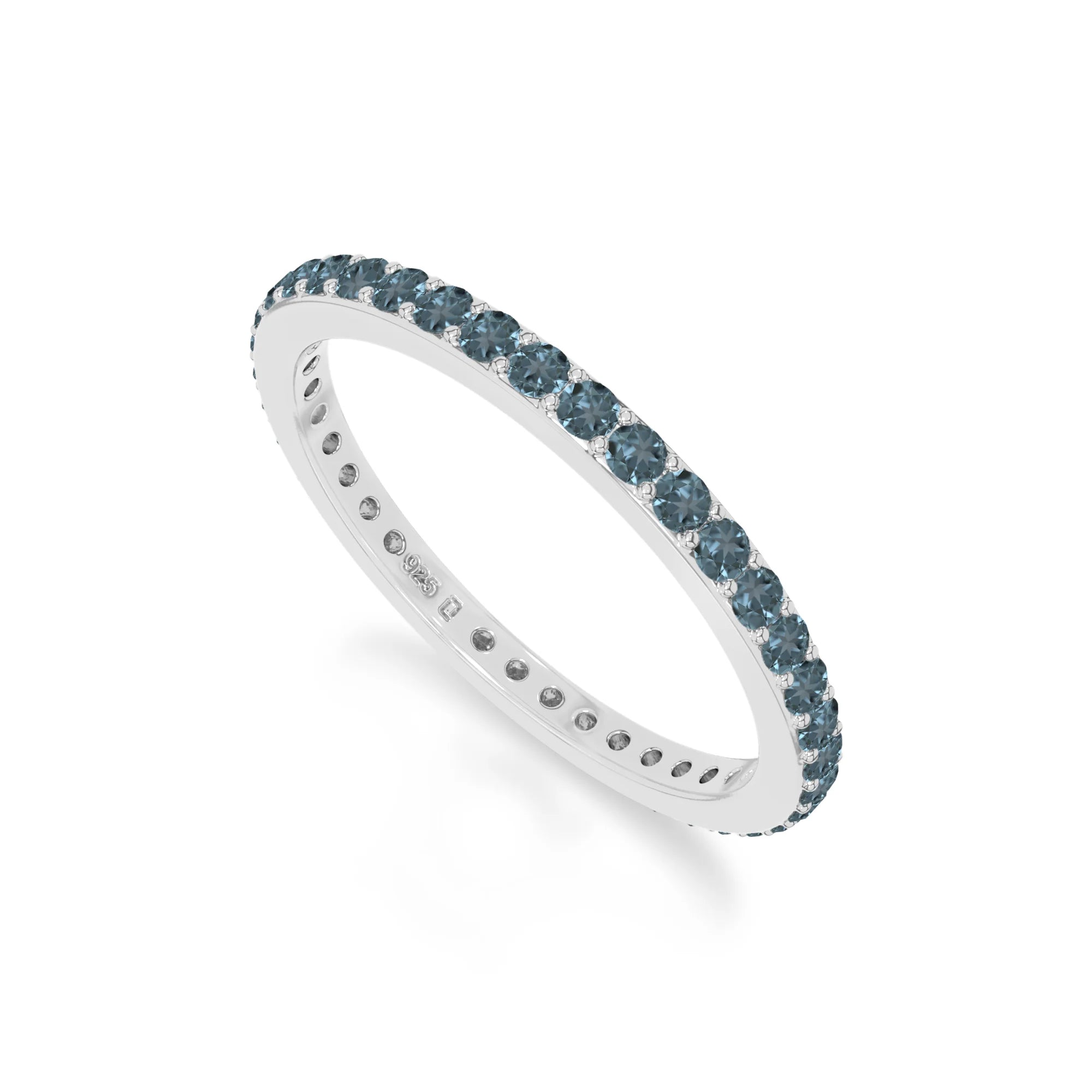 natural london blue topaz eternity band rings in sterling silver 