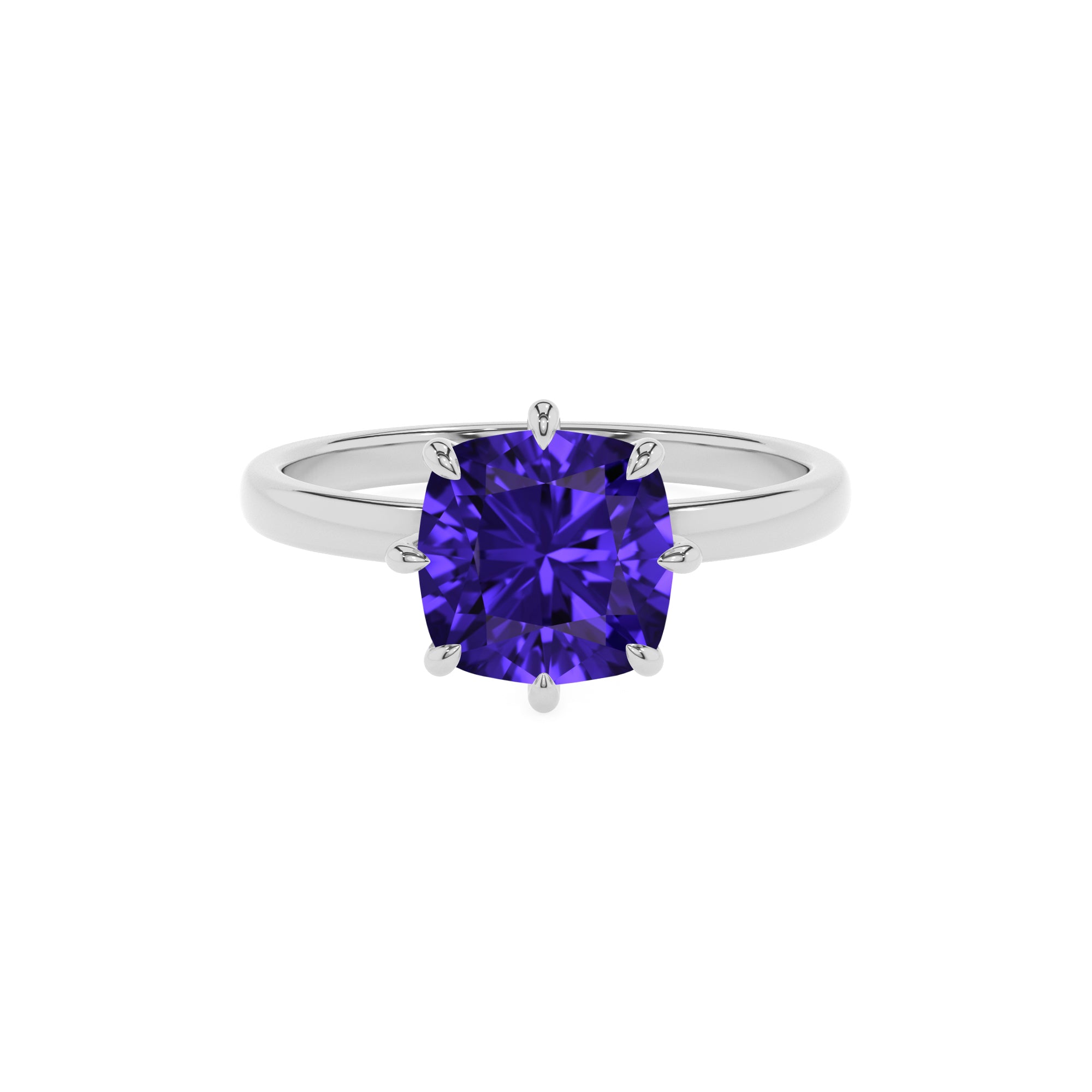 lab-grown tanzanite cushion solitaire engagement ring