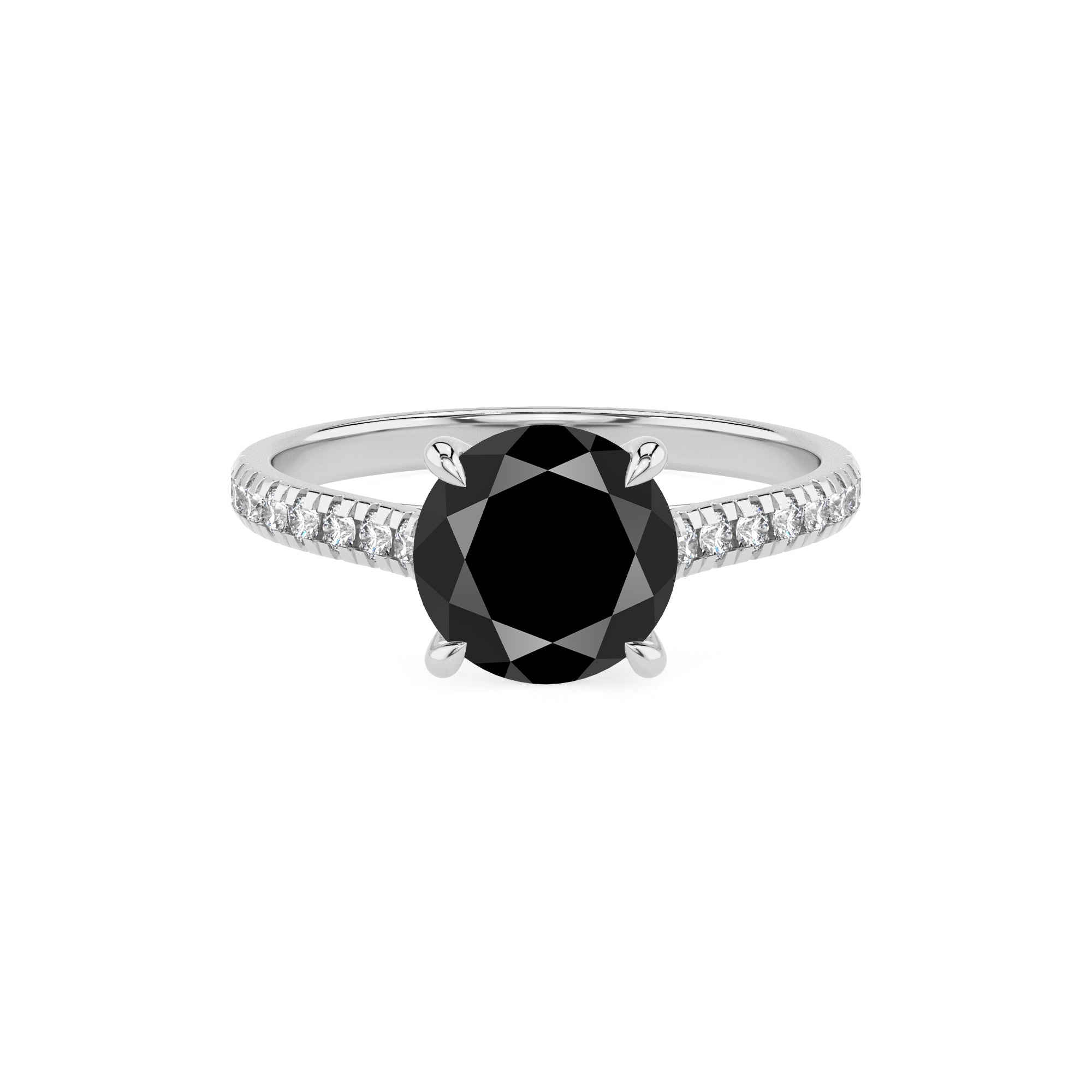 natural black-onyx round half eterity solitaire engagement ring