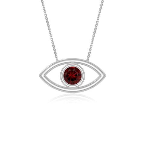 natural garnet evil eye necklaces in sterling silver 