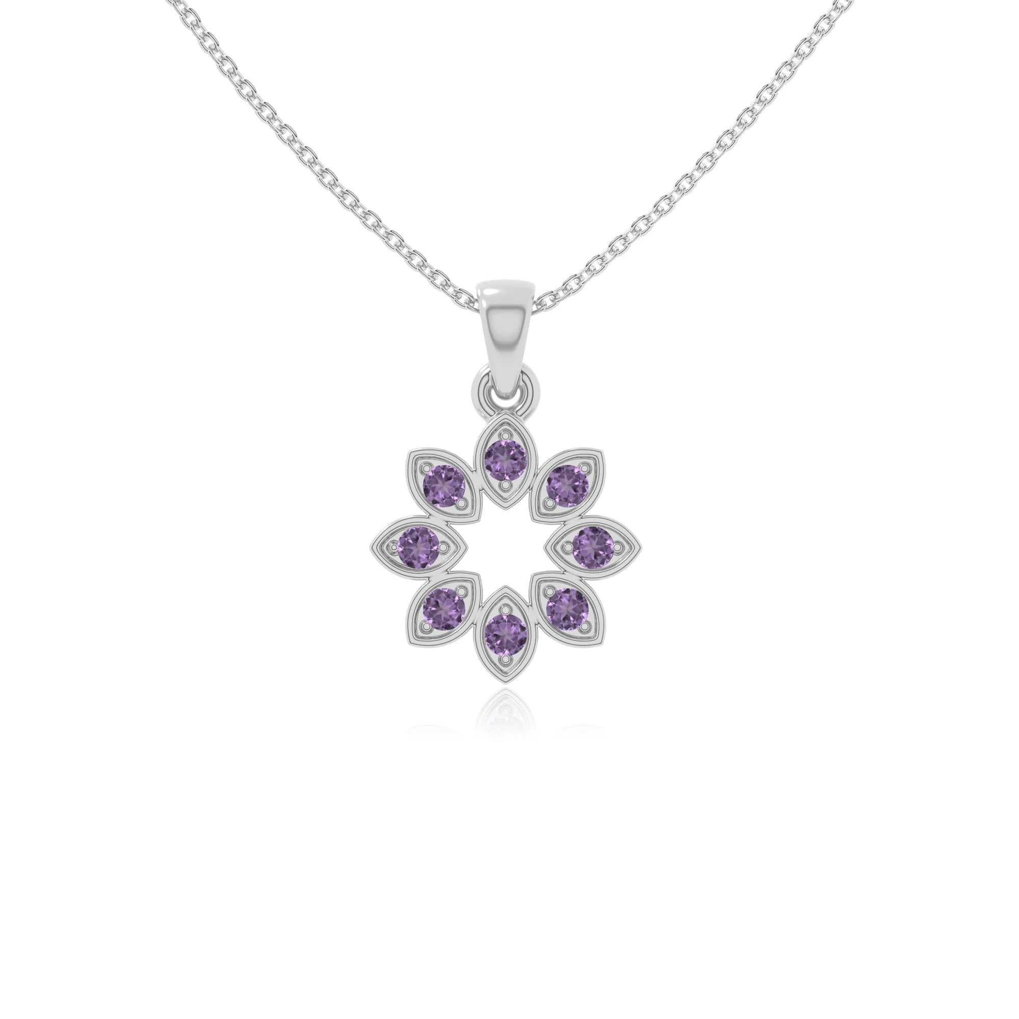 natural amethyst flower necklaces in sterling silver 