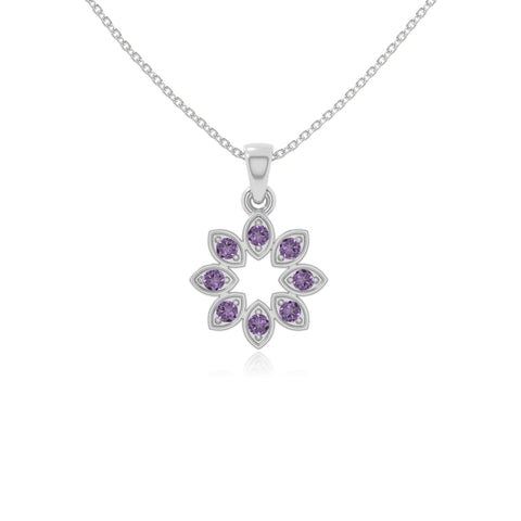 natural amethyst flower necklaces in sterling silver 