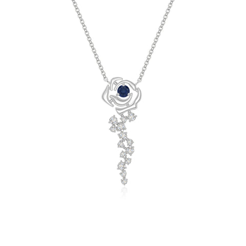 natural blue sapphire rose flower necklaces in sterling silver 