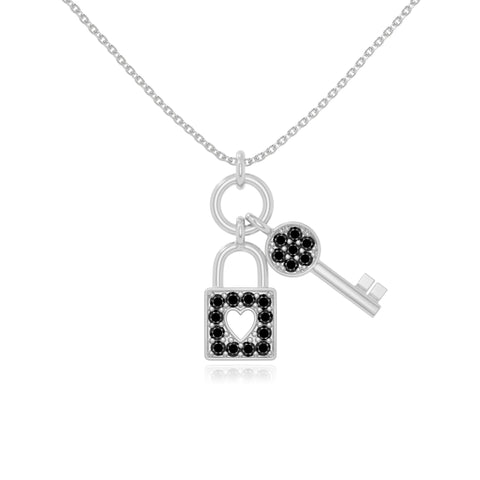 natural black-onyx lock & key necklaces in sterling silver 
