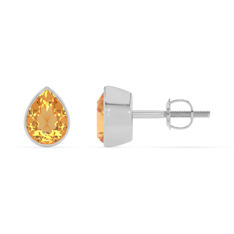 lab grown citrine pear stud earrings 