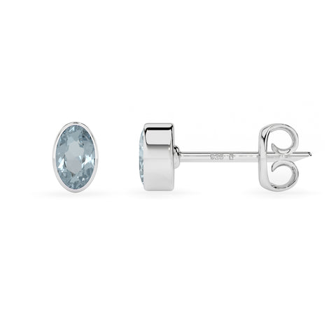 natural aquamarine oval shape stud earrings