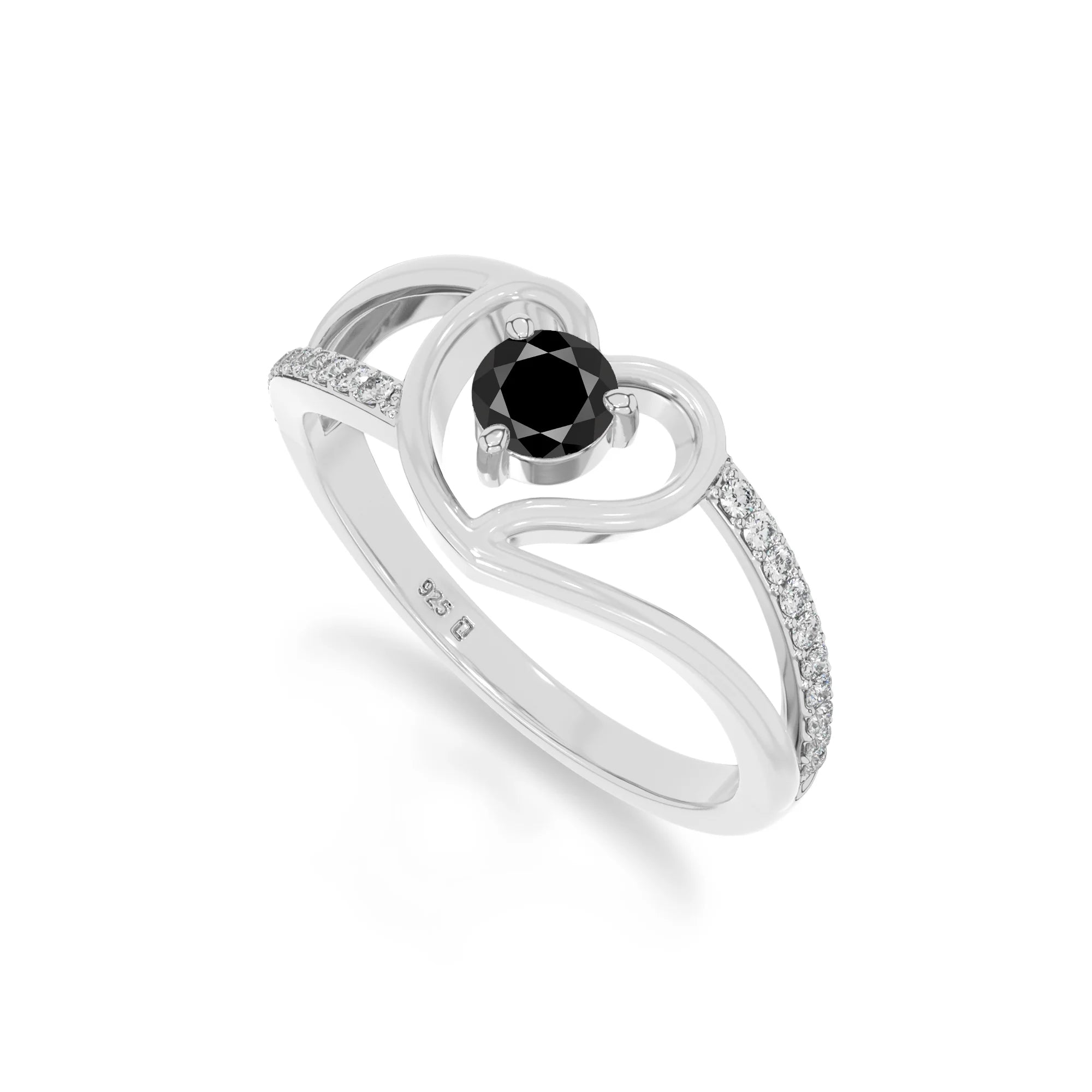 natural black onyx heart promise rings in sterling silver 
