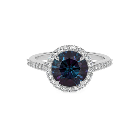 lab grown alexandrite round half eterity halo solitaire engagement ring