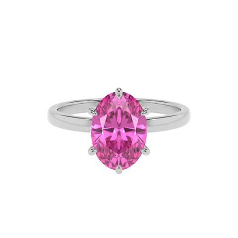 lab-grown pink-sapphire oval solitaire engagement ring