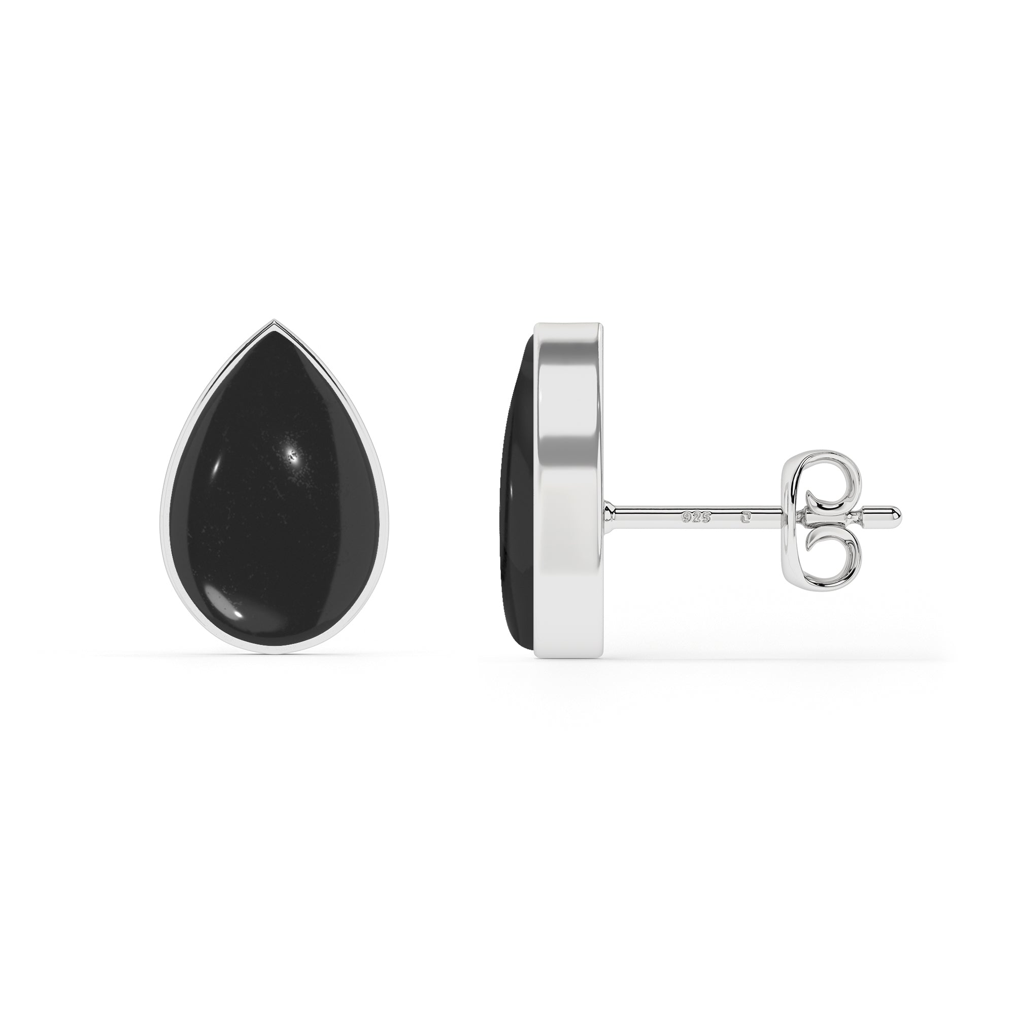 natural black tourmaline pear shape stud earrings