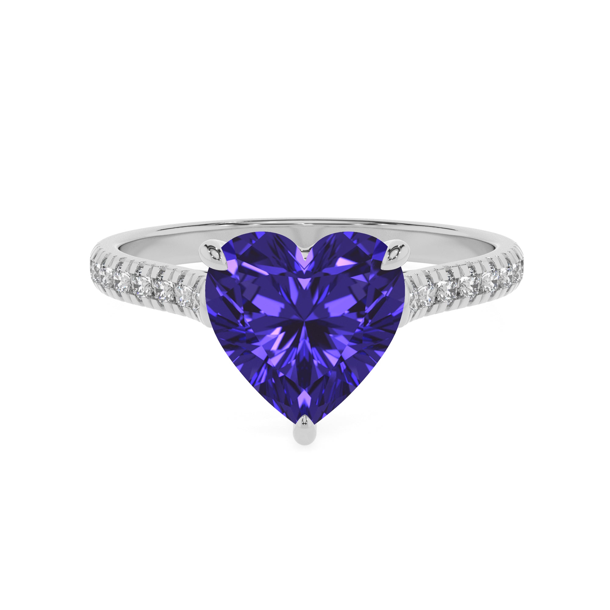 lab-grown tanzanite heart half eterity solitaire engagement ring