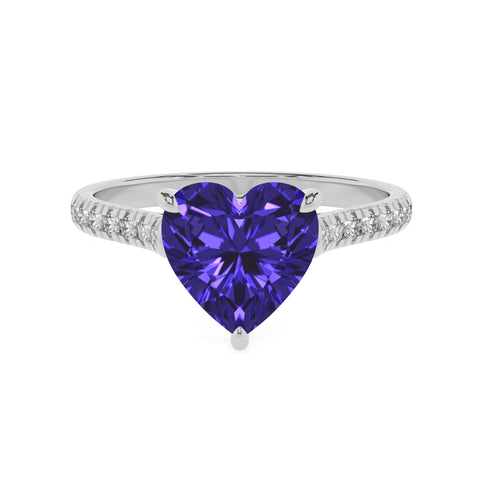 lab-grown tanzanite heart half eterity solitaire engagement ring