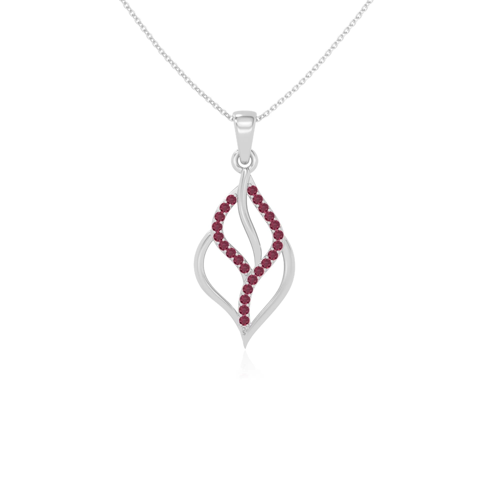 natural ruby leaf necklaces in sterling silver 
