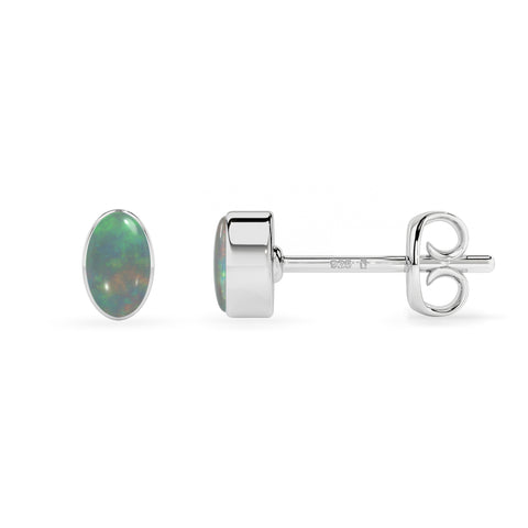 natural ethiopian opal oval shape stud earrings