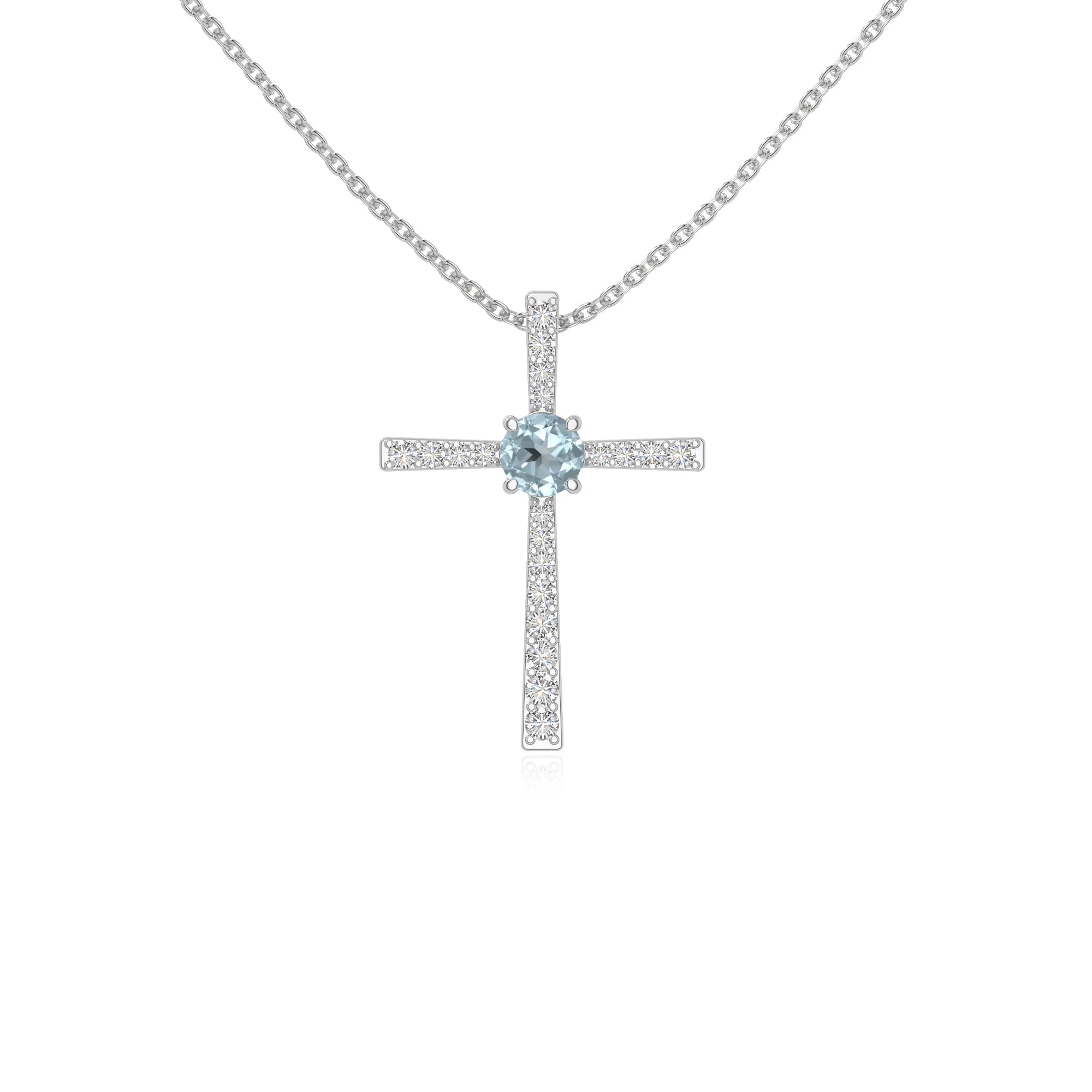 natural aquamarine cross necklaces in sterling silver 