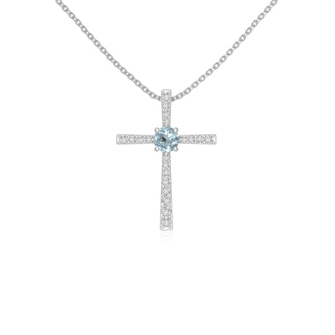 natural aquamarine cross necklaces in sterling silver 