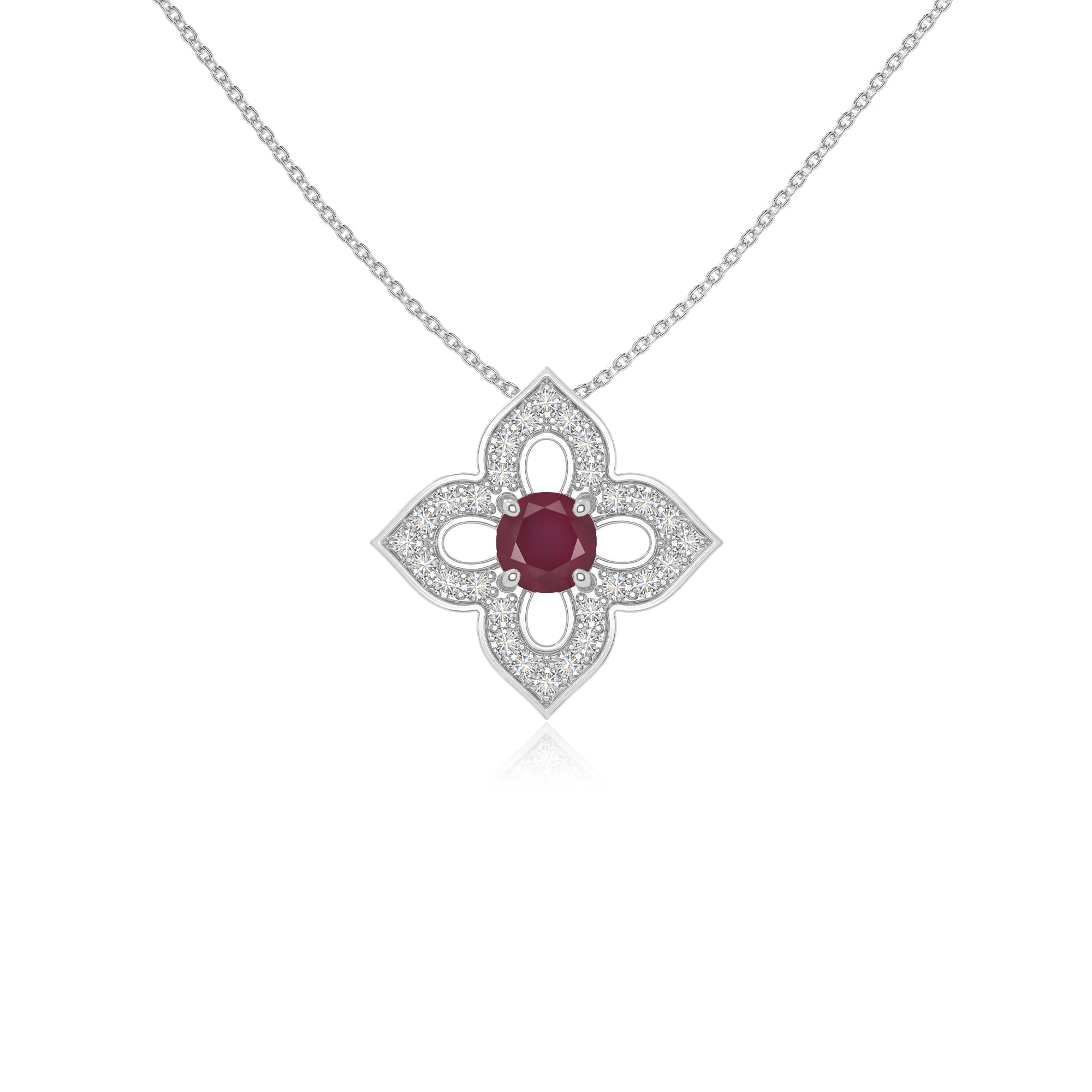 natural ruby 4 petal flower necklaces in sterling silver 