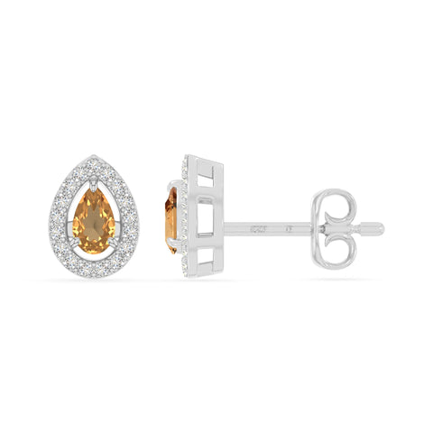 natural citrine halo stud earrings in sterling silver 