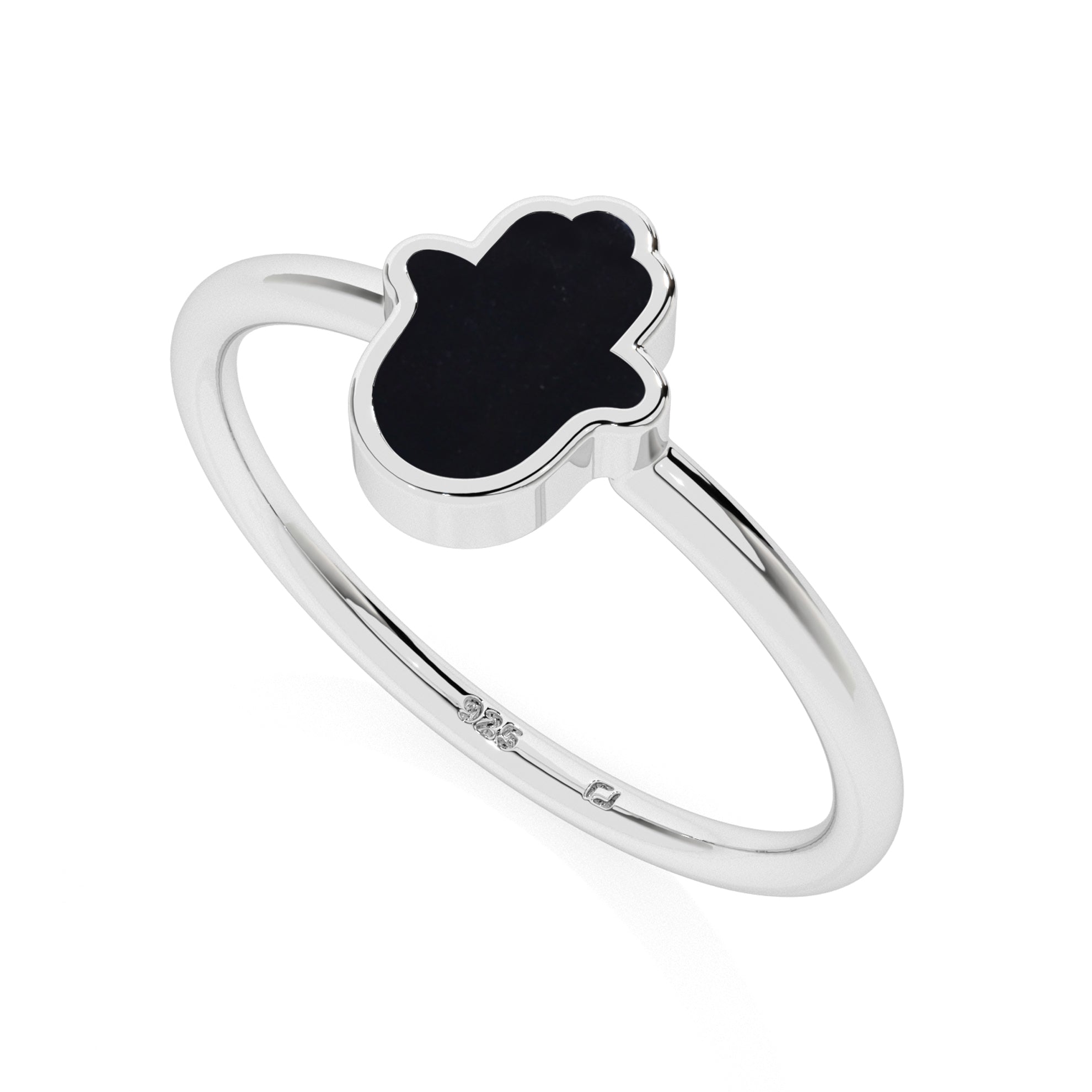 black tourmaline ahimsa shape stackable bezel-set ring