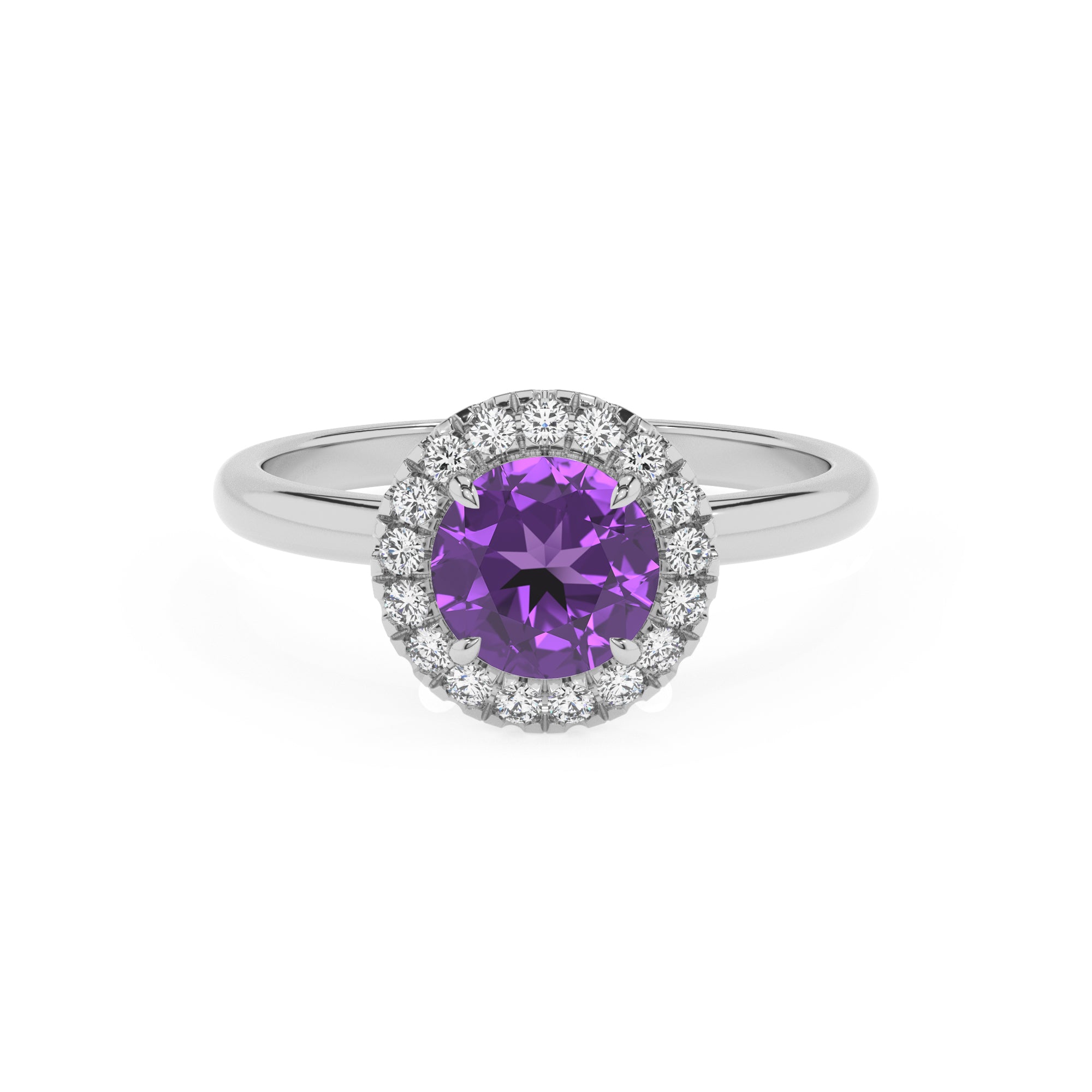 lab grown amethyst round halo solitaire engagement ring