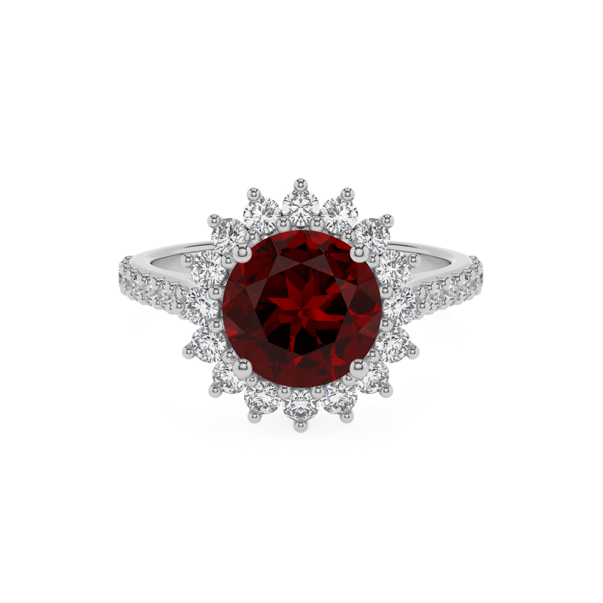 natural garnet round half eterity halo solitaire engagement ring