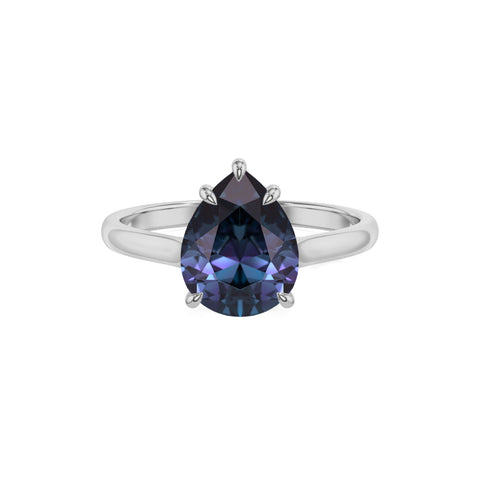 lab grown alexandrite pear solitaire engagement ring