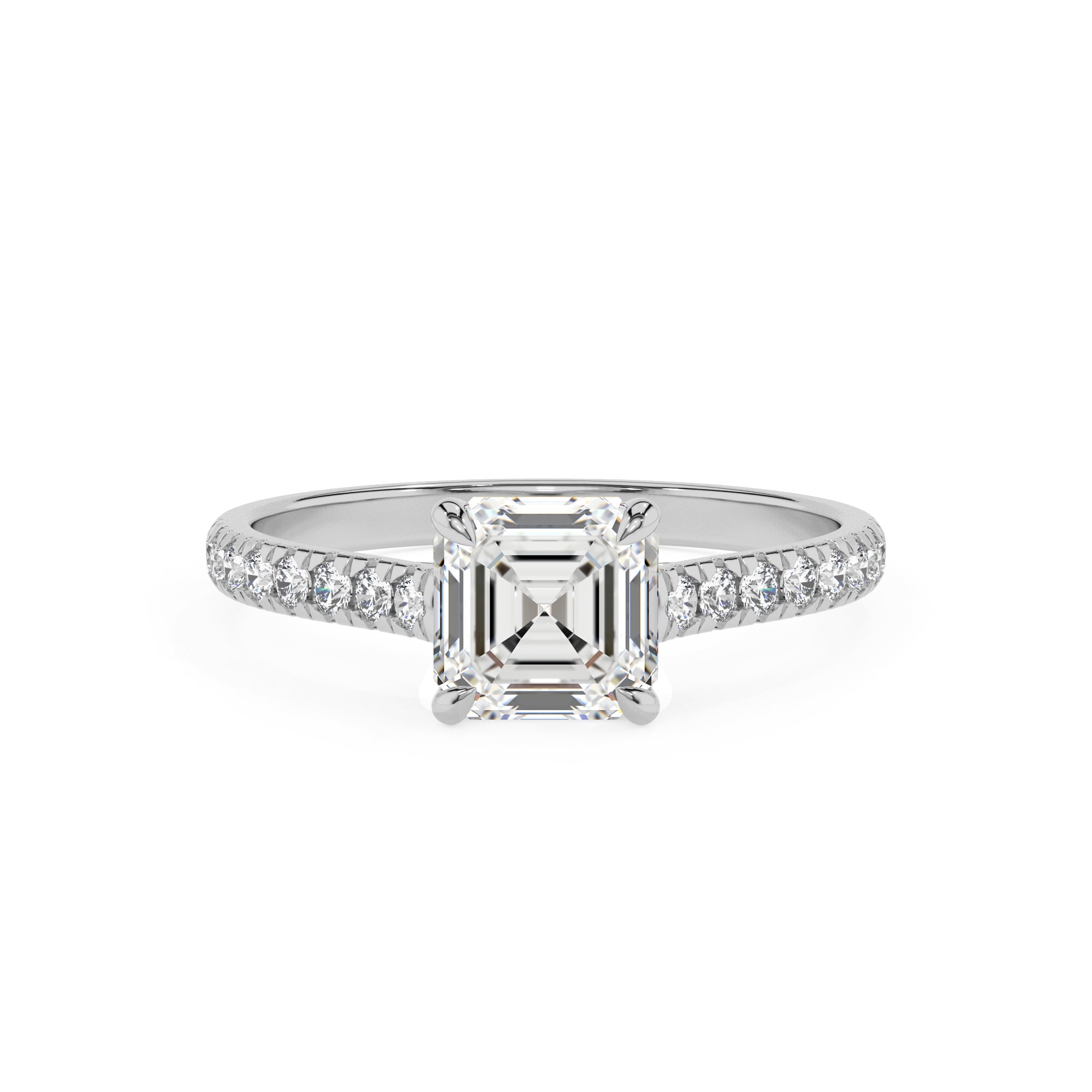 lab-grown moissanite asscher half eterity solitaire engagement ring