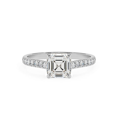 lab-grown moissanite asscher half eterity solitaire engagement ring