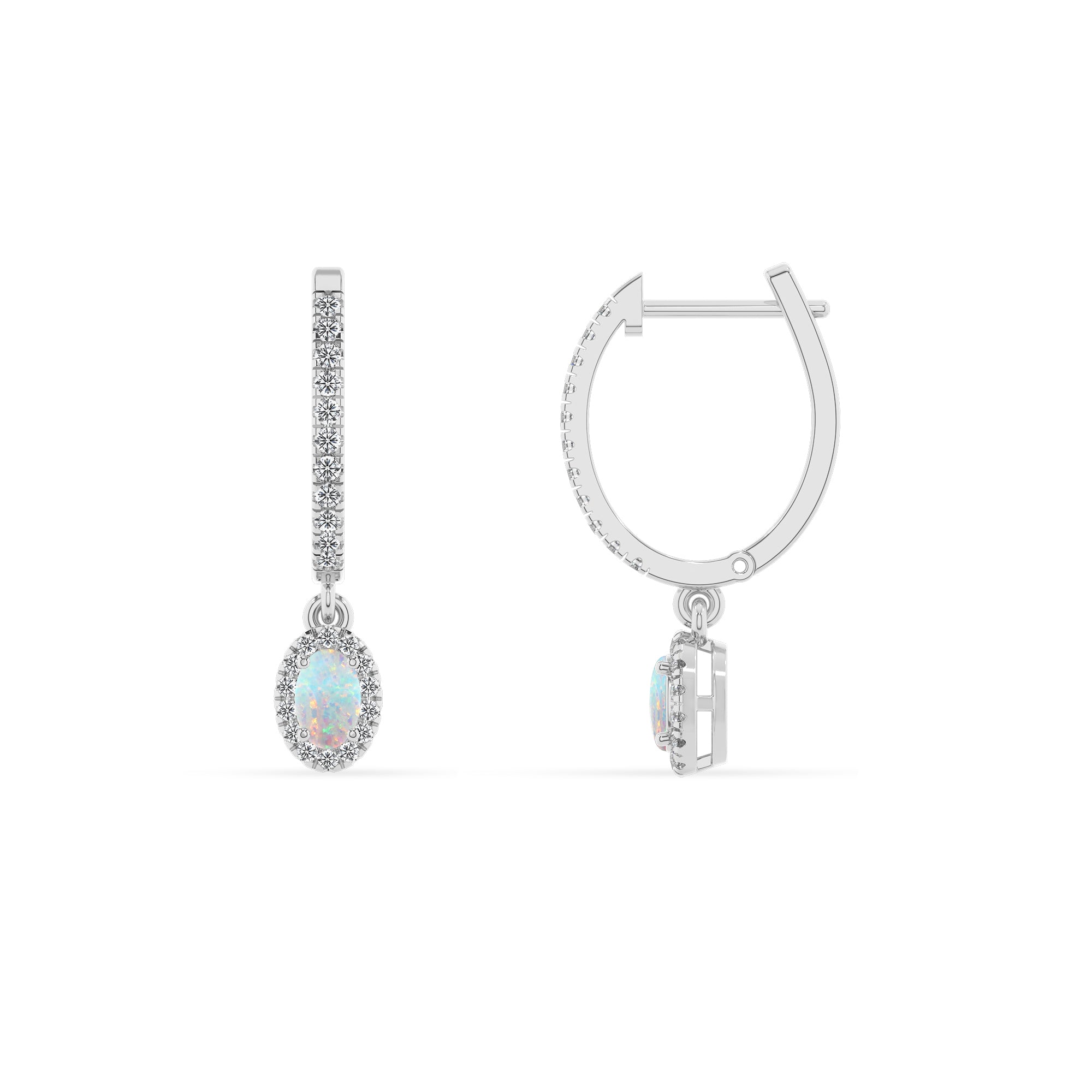 lab grown opal oval double halo earrings with moissanite 