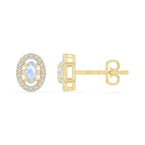 natural rainbow-moonstone halo stud earrings in yellow gold vermeil 