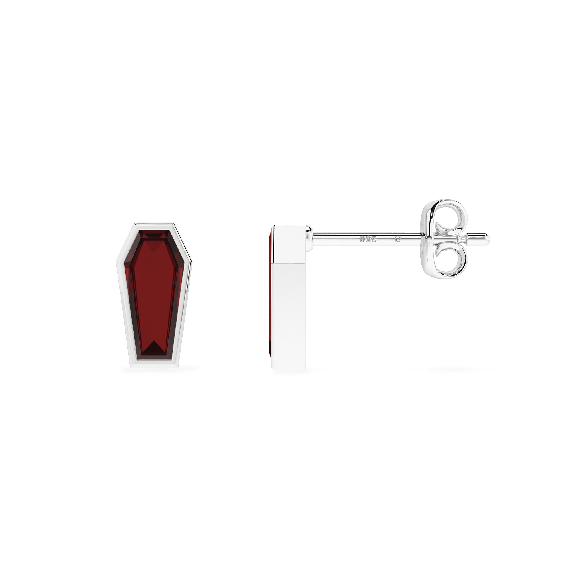 natural red garnet coffin shape stud earrings