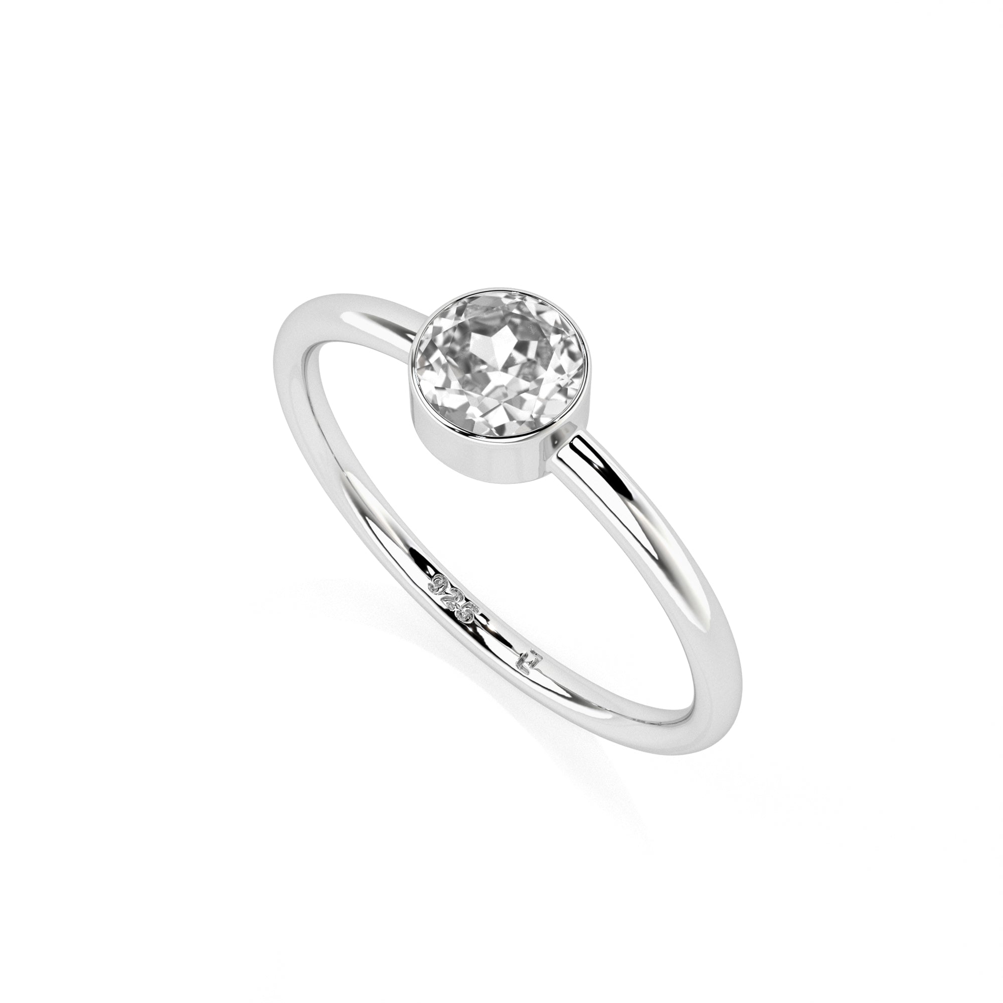 white topaz round cut stackable bezel-set ring