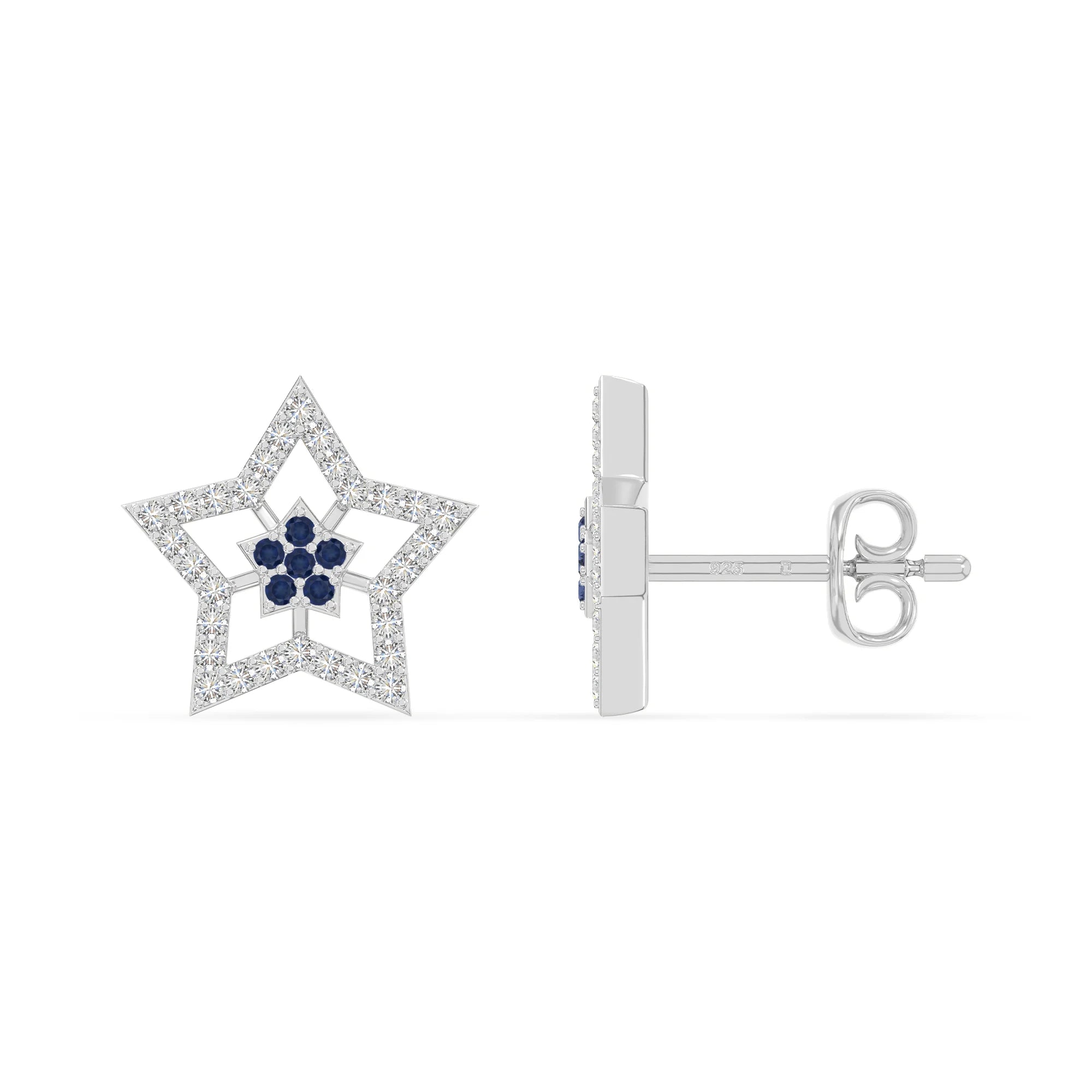natural blue-sapphire star stud earrings in sterling silver 