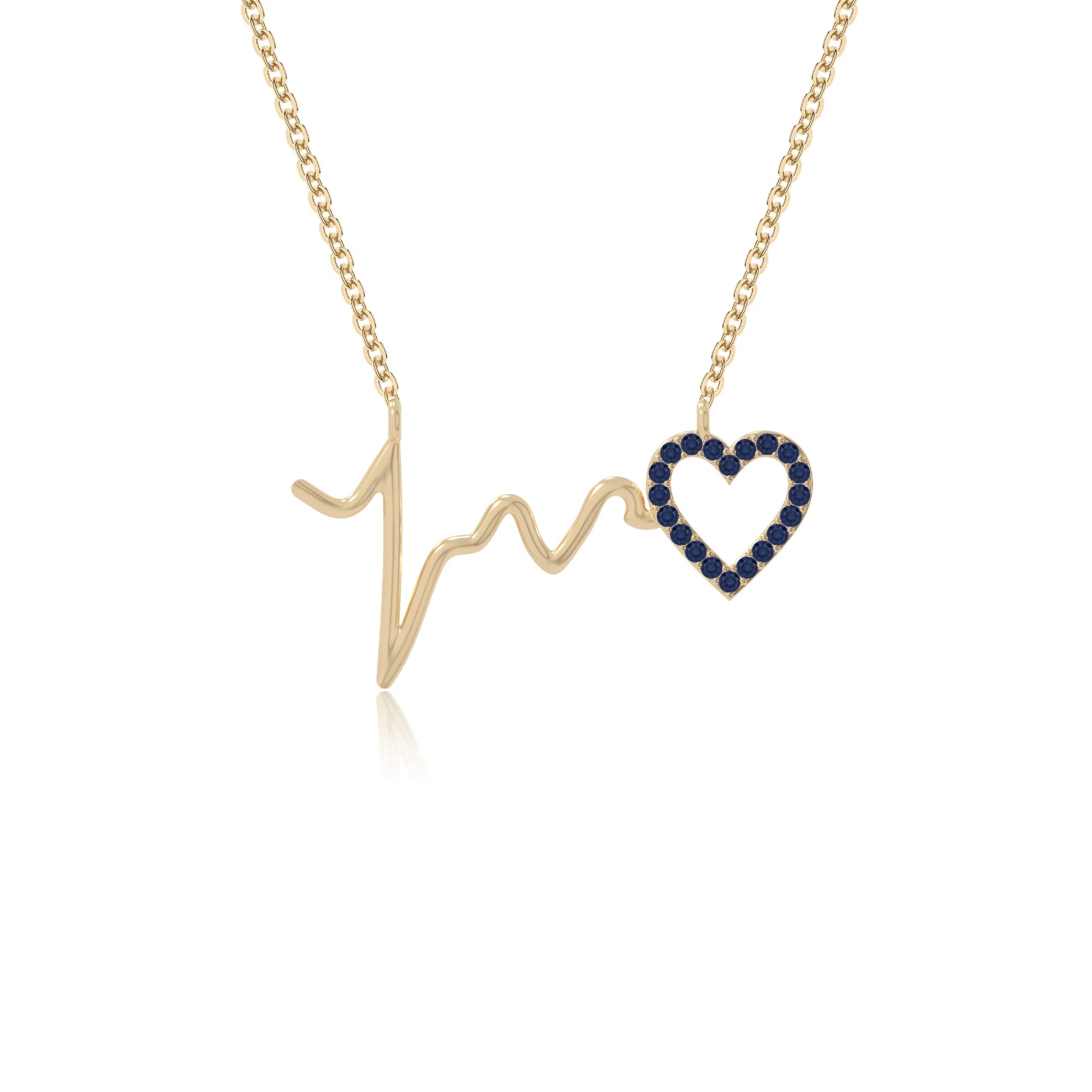 natural blue-sapphire heartbeat necklaces in yellow gold vermeil 