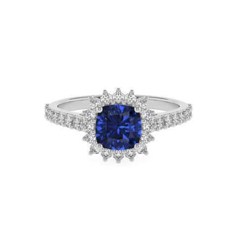 lab-grown blue-sapphire cushion half eterity halo solitaire engagement ring