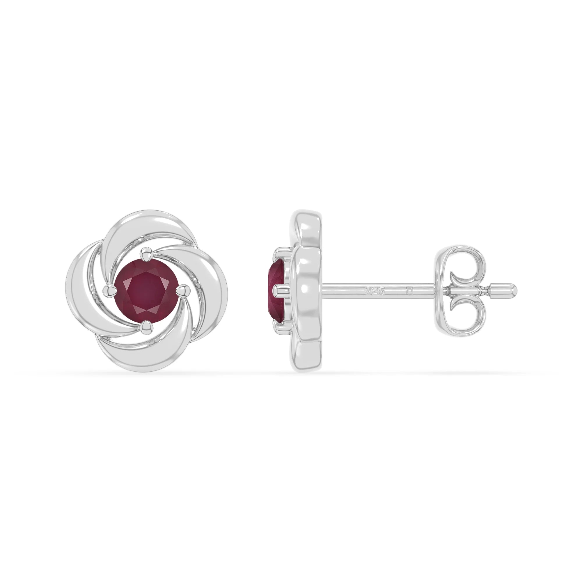 natural ruby flower stud earrings in sterling silver 