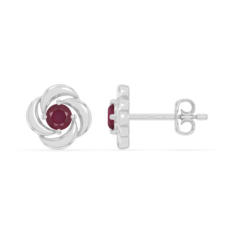natural ruby flower stud earrings in sterling silver 